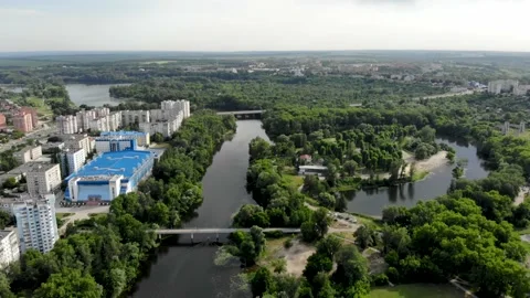 Panoramic drone view of a green city in northern Europe Stock Footage 156206652