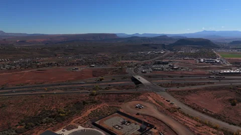 Panoramic drone view of highway interchange and suburbs Mesquite Nevada USA Stock Footage 322084667