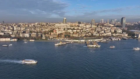Panoramic drone view of Istanbul showing Dolmabahce Palace and the Bosphorus Stock Footage 327279859