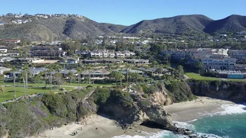 Panoramic Drone View of Laguna Beach and Pacific Ocean Stock Footage 300850194