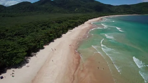 Panoramic Drone View of Lopes Mendes Beach, Ilha Grande, Brazil Stock Footage 336255941