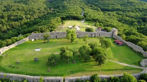Panoramic drone view of the medieval Neoutzikon Fortress , Bulgaria. Stock Footage 311042018