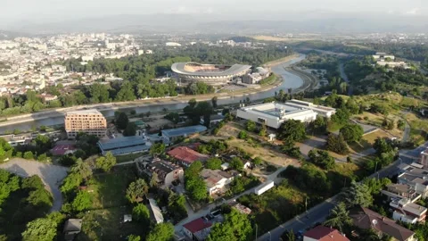 Panoramic drone view of the multisport stadium in Skopje Stock Footage 155338576