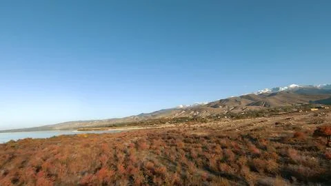 Panoramic drone view of nature landscape with mountains and forest Stock Photos