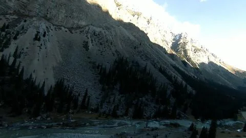 Panoramic drone view of nature landscape with mountains and forest Фото