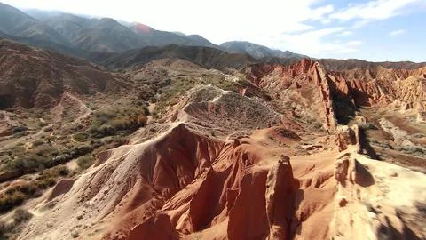 Panoramic drone view of nature landscape with mountains and forest Фото