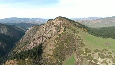 Panoramic drone view of nature landscape with mountains and forest Фото