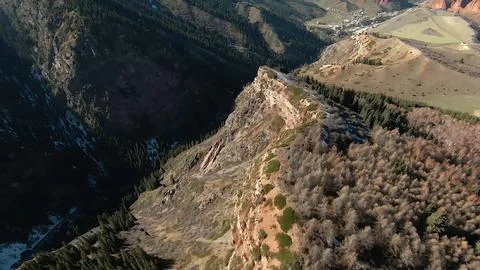 Panoramic drone view of nature landscape with mountains and forest Фото