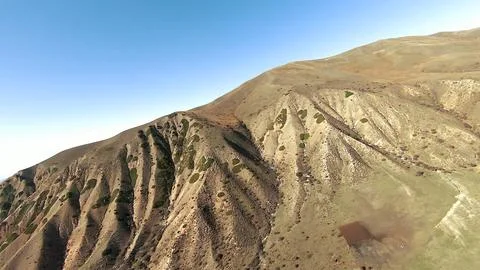 Panoramic drone view of nature landscape with mountains and forest 스톡 사진