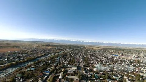 Panoramic drone view of nature landscape with mountains and forest Fotos de archivo