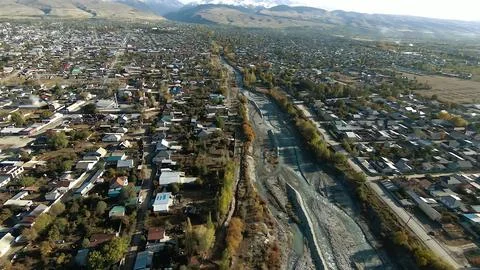 Panoramic drone view of nature landscape with mountains and forest Fotos de archivo