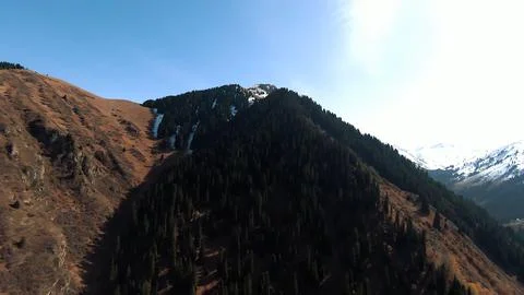 Panoramic drone view of nature landscape with mountains and forest Stock Photos