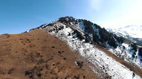 Panoramic drone view of nature landscape with mountains and forest 스톡 사진