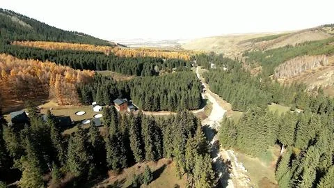 Panoramic drone view of nature landscape with mountains and forest Фото
