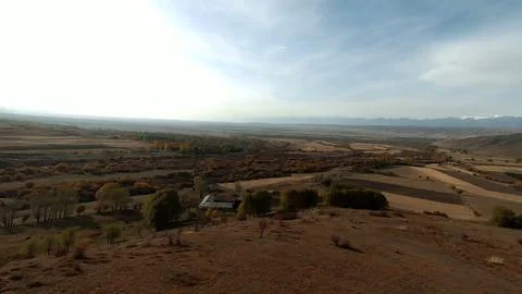 Panoramic drone view of nature landscape with mountains and forest Fotos de archivo