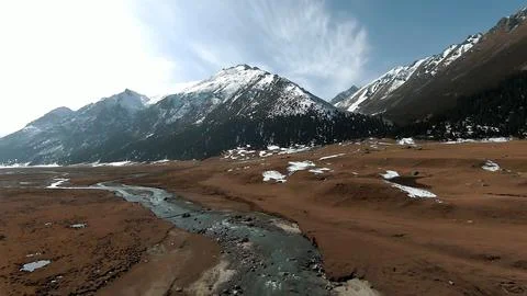 Panoramic drone view of nature landscape with mountains and forest Фото