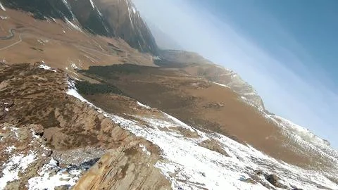 Panoramic drone view of nature landscape with mountains and forest Foto stock