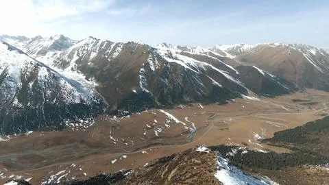Panoramic drone view of nature landscape with mountains and forest Stock Photos