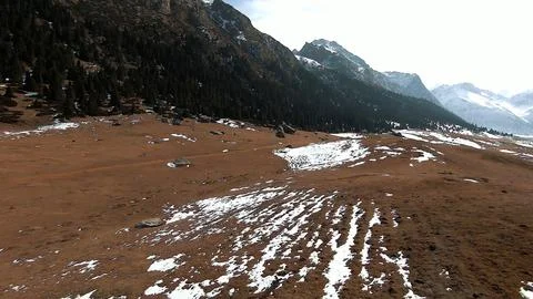 Panoramic drone view of nature landscape with mountains and forest Stock Photos
