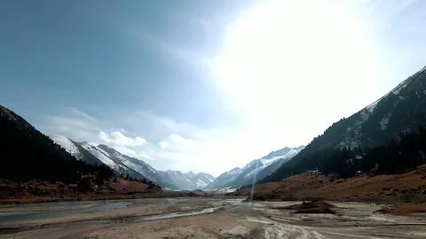 Panoramic drone view of nature landscape with mountains and forest 스톡 사진