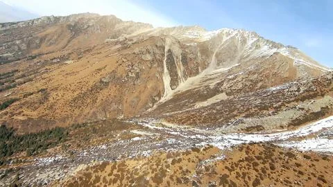 Panoramic drone view of nature landscape with mountains and forest Fotos de archivo
