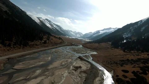 Panoramic drone view of nature landscape with mountains and forest Photos