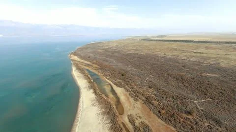Panoramic drone view of nature landscape with mountains and forest 스톡 사진