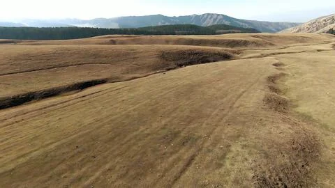 Panoramic drone view of nature landscape with mountains and forest Stock Photos