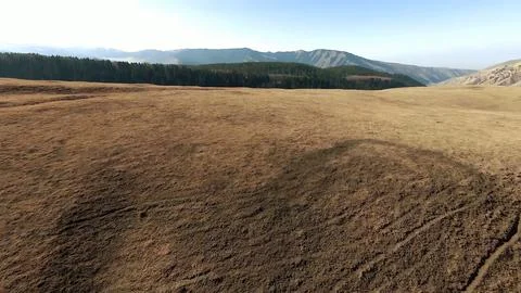 Panoramic drone view of nature landscape with mountains and forest Stock Photos