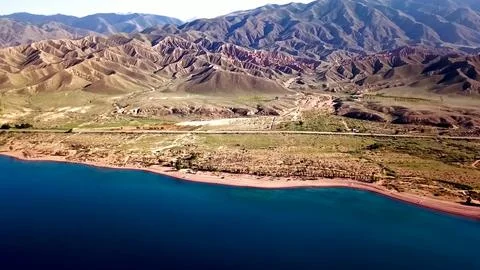 Panoramic drone view of nature landscape with mountains and forest 写真素材