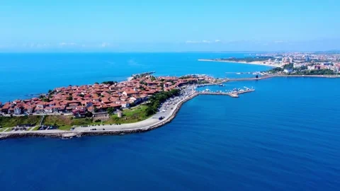 Panoramic drone view of Old Town Nessebar, Bulgaria, on the Black Sea coast. Stock Footage 311048076