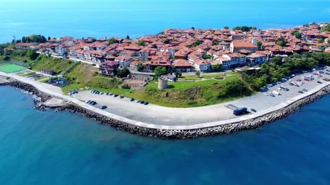 Panoramic drone view of Old Town Nessebar, Bulgaria, on the Black Sea coast. Stock Footage 311048120