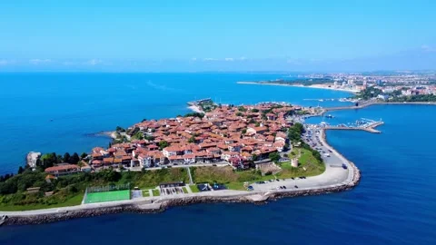Panoramic drone view of Old Town Nessebar, Bulgaria, on the Black Sea coast. Stock Footage 311048214