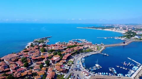 Panoramic drone view of Old Town Nessebar, Bulgaria, on the Black Sea coast. Stock Footage 311048225