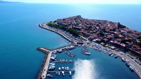Panoramic drone view of Old Town Nessebar, Bulgaria, on the Black Sea coast. Stock Footage 311048226