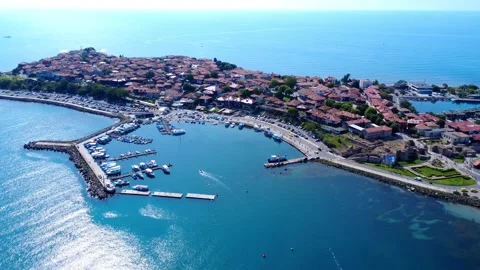 Panoramic drone view of Old Town Nessebar, Bulgaria, on the Black Sea coast. Stock Footage 311048306