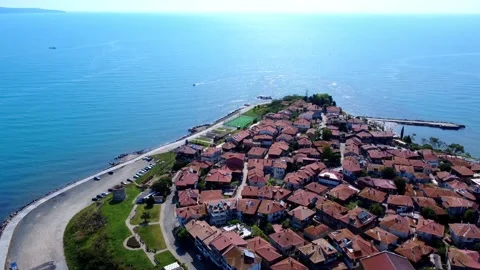 Panoramic drone view of Old Town Nessebar, Bulgaria, on the Black Sea coast. Stock Footage 311048347