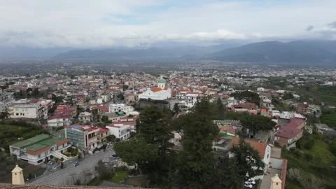 Panoramic drone view of Ottaviano Castello Mediceo, Castle, Italy Stock Footage 241739611