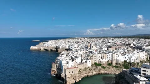Panoramic Drone View of Polignano a Mare, Puglia Stock Footage 321137413