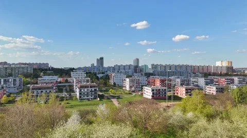 Panoramic drone view of Prague 4 residential district in spring. aerial sho.. Stock Footage 345168730