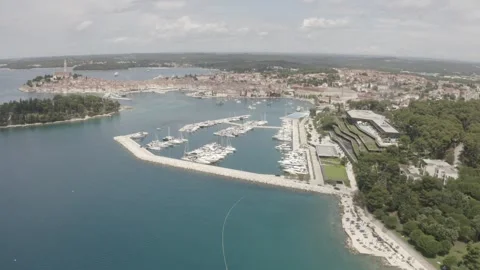 Panoramic Drone View of Rovinj Old Town and Adriatic Coast, Croatia Stock-Footage 344039774
