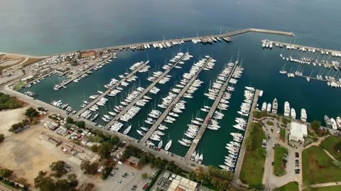Panoramic drone view of the seaside area of Athens with luxurious harbor and Stock Footage 229478182
