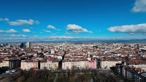 Panoramic Drone View of Sofia from NDK on a Sunny Day, 2019 Vídeo Stock 322784481