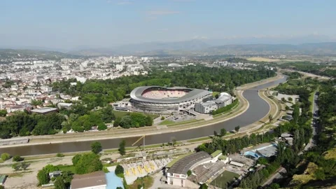 Panoramic drone view of the stadium in Skopje Stock Footage 155338720