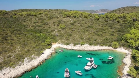 Panoramic Drone View of Store-Stone Bay, Pakleni Islands Video stock 301793522