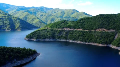 Panoramic drone view of the stunning Vacha Reservoir in Bulgaria Stock Footage 310936536