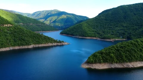 Panoramic drone view of the stunning Vacha Reservoir in Bulgaria Stock Footage 310936606