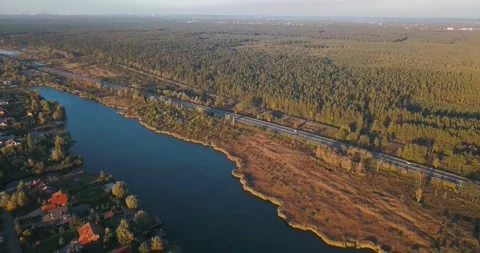 Panoramic drone view of a suburban area in autumn Stock Footage 345370704