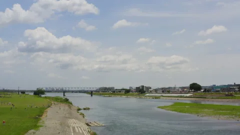 Panoramic Drone View of the Tama River in Tokyo_04 Stock Footage 133290828