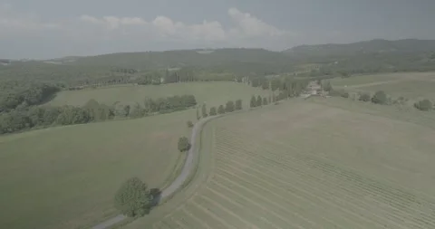 Panoramic Drone View of Tuscan Hills and Winding Road in Italy Stock-Footage 343932194